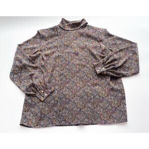 Vintage Dalton Long Balloon Sleeve Colorful Patterned Blouse Roll Neck Size 14